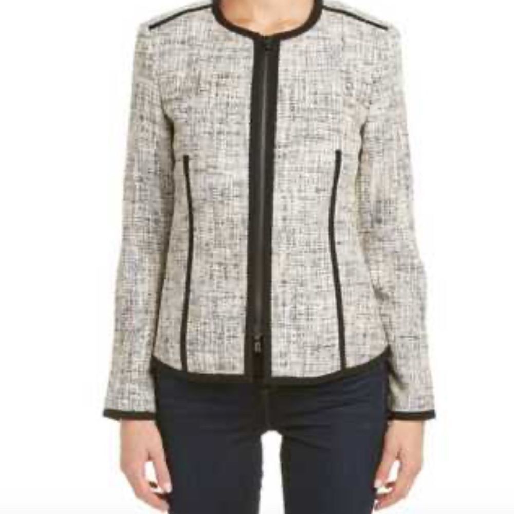 Anne Klein Raven Blue Combo Tweed Blazer Jacket Size 10